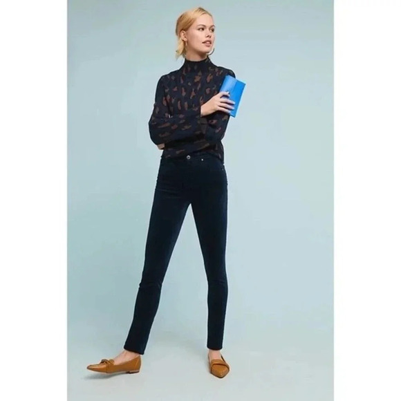 Anthropologie AG The Stevie Ankle Slim Straight Velvet Blue Jeans - Picture 1 of 9